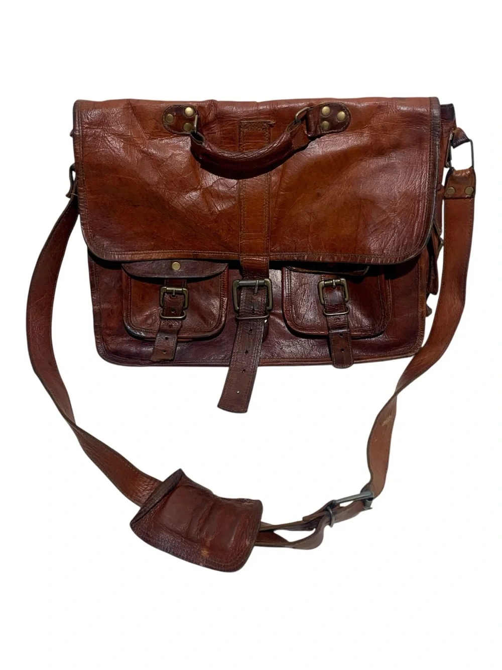 Ultra Soft Vintage Distressed Leather Satchel With Shoulder Strap